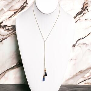Shiraleah Aerin Tassel Delicate Y Necklace Black Blue